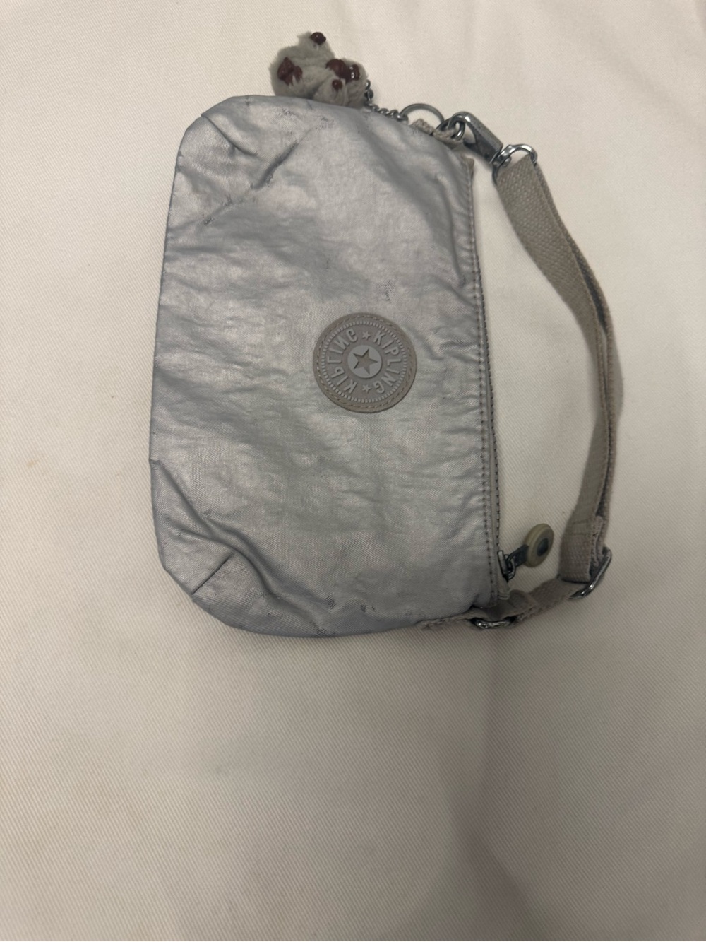 Kipling Metallic Silver Wristlet Pouch